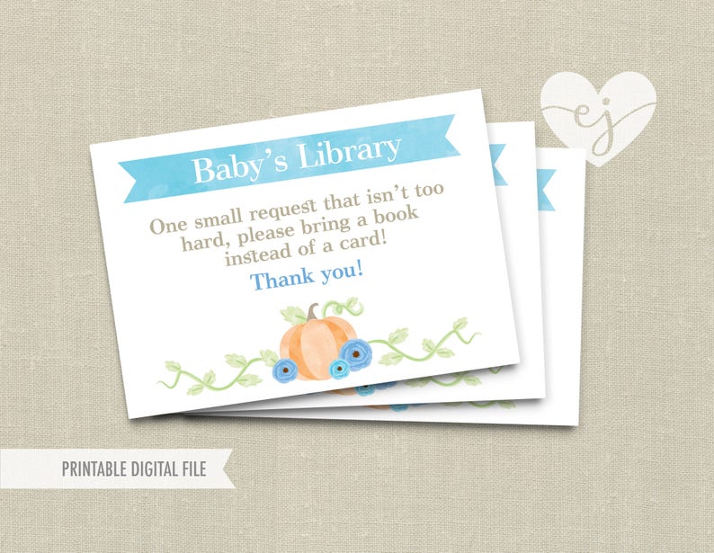Books For Baby Card Baby Shower Card Boy Pumpkin Book Card Etsy