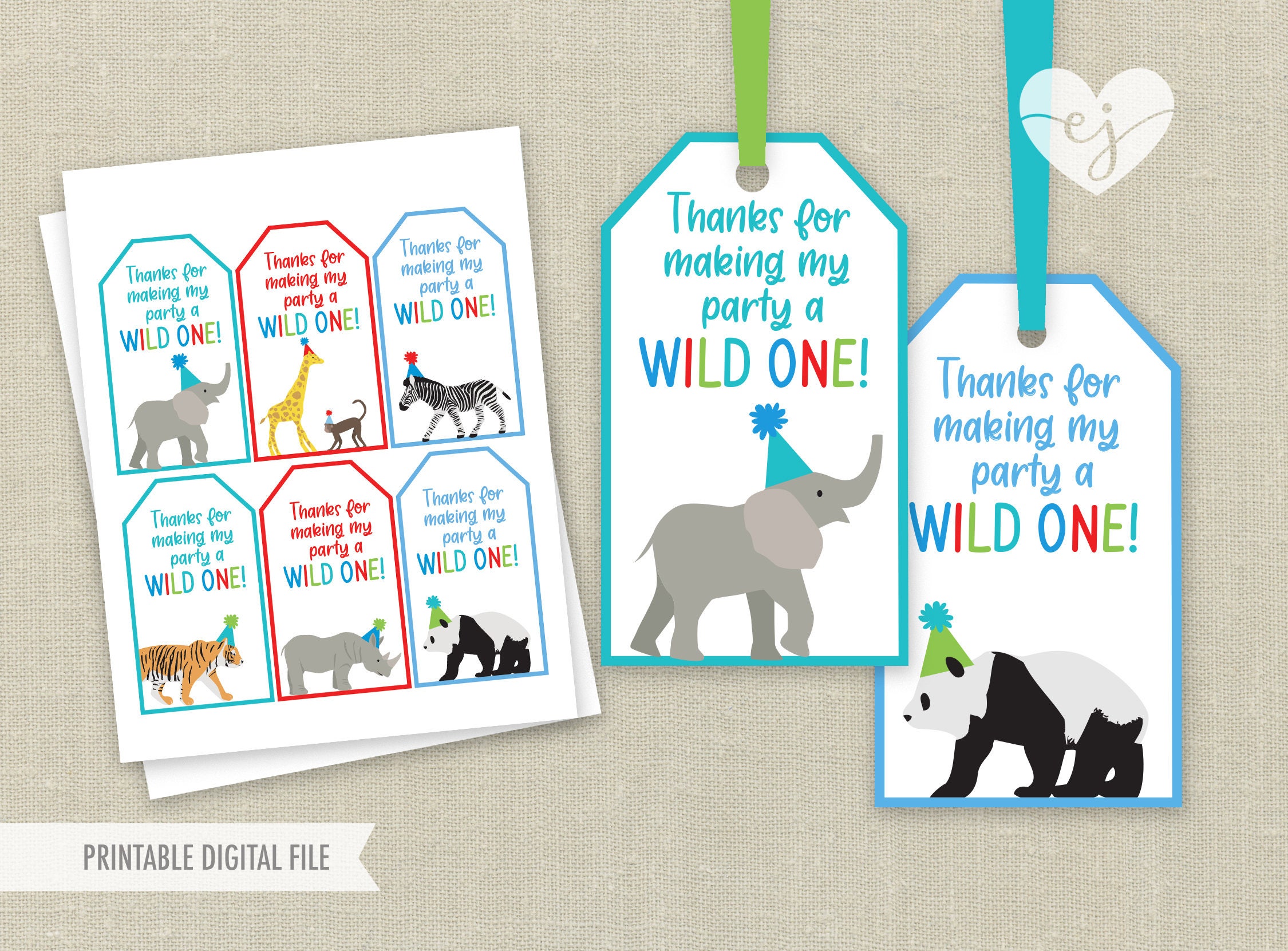 Party Animals Favor Tags Printable Favor Tags Party Animal Etsy