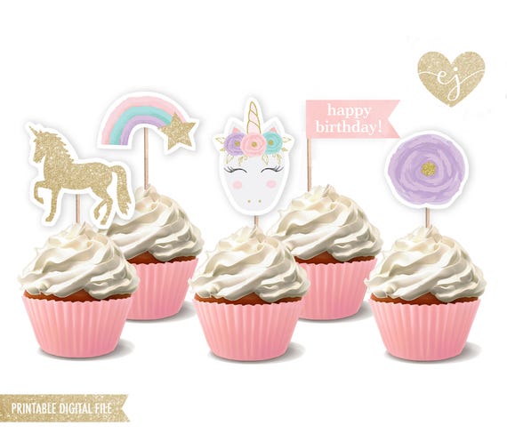 Unicorn Cupcake Toppers Printable Cupcake Toppers Unicorn Etsy