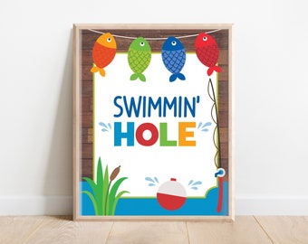 Swimmin' Hole Sign, Fishing Table Sign, Fishing Party Swimming Signs, Fishing Party Decor, Reeling in the Big One, O-fish-ally one party, A1