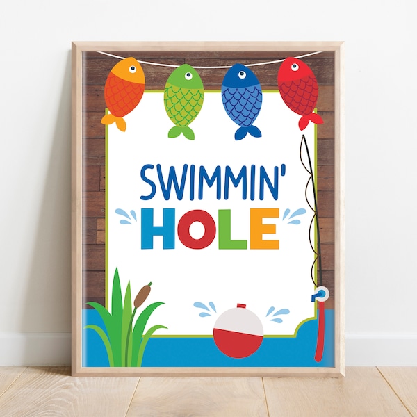 Swimmin' Hole Sign, Fishing Table Sign, Fishing Party Swimming Signs, Fishing Party Decor, Reeling in the Big One, O-fish-ally one party, A1