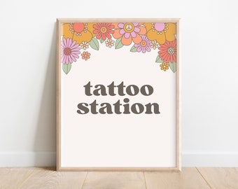 Printable Tattoo Station Sign, groovy table Sign, two groovy, hippie party sign, hippie tattoo sign, groovy one sign, tattoo station sign