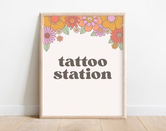 Druckbare Tattoo Station Schild, groovy Tisch Schild, zwei groovy, Hippie Party Schild, Hippie Tattoo Schild, groovy ein Schild, Tattoo Station Schild