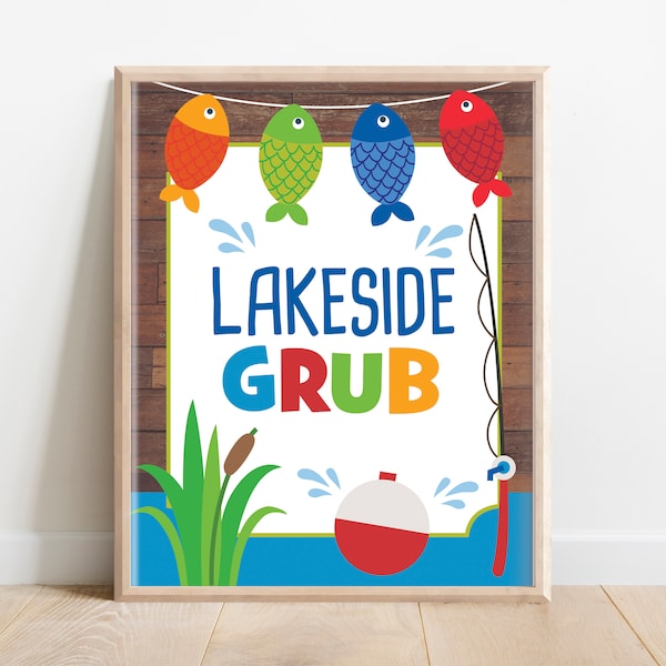 Enseigne Lakeside Grub : décoration de table pour une fête de pêche (téléchargement numérique)