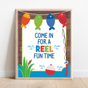 Fishing Welcome Sign, Fishing Table Sign, Come in for a reel fun time, Fishing Party Decor, Reeling in the Big One, Ofishally one party, A1