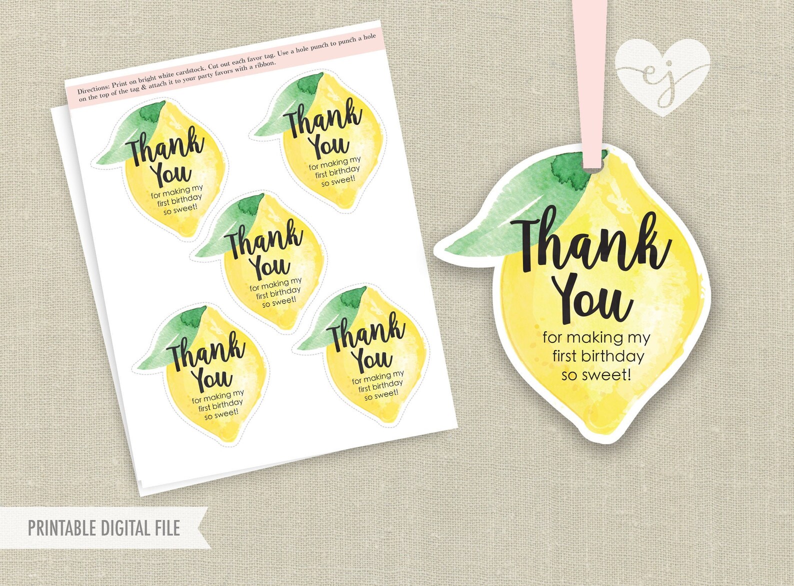 Printable Favor Tags Lemonade Favor Tags Lemonade Birthday Etsy
