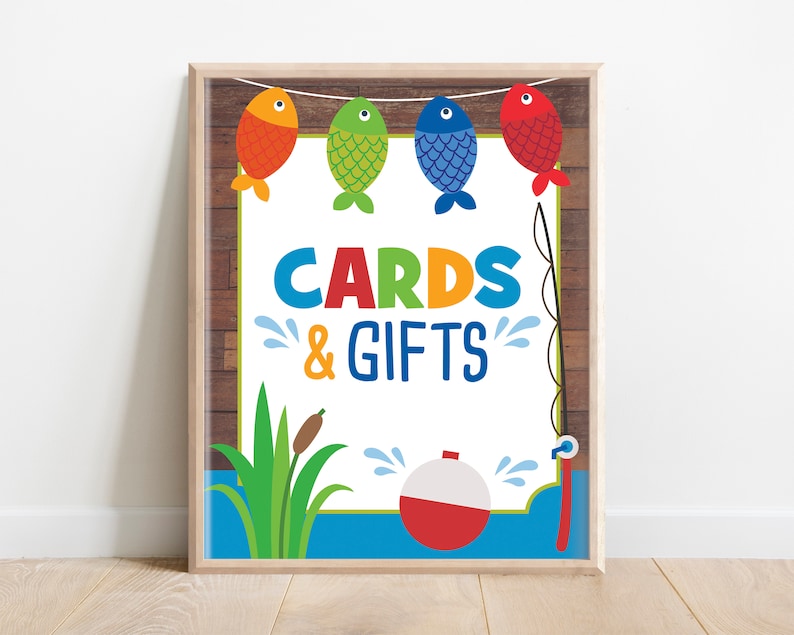 Cards & Gifts Sign, Fishing Table Sign, Fishing Party Food Signs, Fishing Party Decor, Reeling in the Big One, Ofishally one party decor, A1 image 1