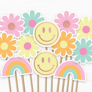 Retro Smiley Face Centerpieces: 90s Party Printables (Digital Download)