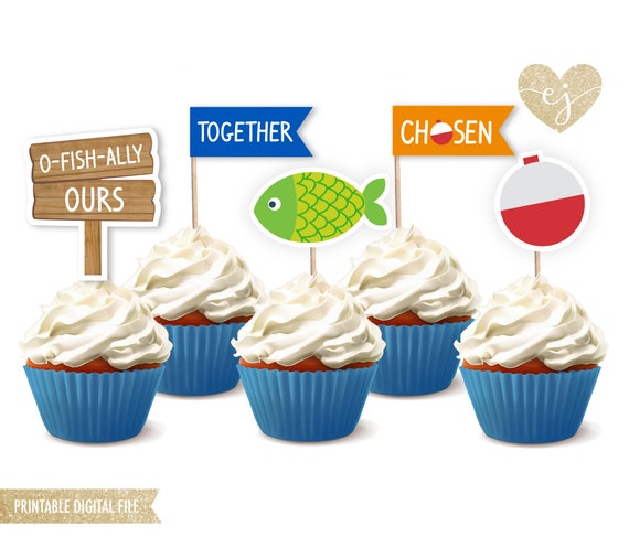 Fishing Cupcake Toppers, Printable Cupcake Toppers, Fishing