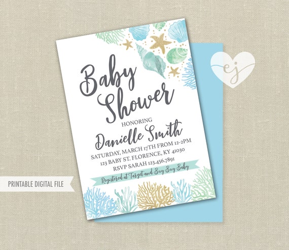 beach themed baby shower invitations
