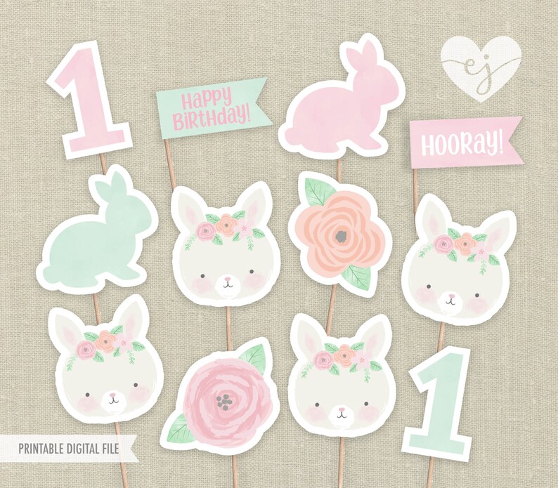 Bunny Cupcake Toppers Printable Cupcake Toppers Bunny Etsy