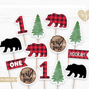 Holzland Cupcake Topper, Holzfäller Cupcake Topper, Büffel Geburtstag, Holzfäller Geburtstag, Baby Bär Geburtstag, Wild One Geburtstag