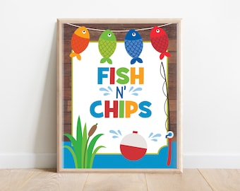 Fish N' Chips Sign, Fishing Table Sign, Fishing Party Food Signs, Fishing Party Decor, Reeling in the Big One, Ofishally one party decor, A1