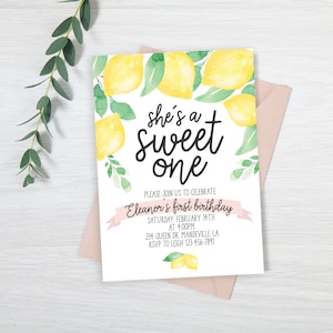 Lemonade Invitation, Lemon First Birthday invite, Sweet One Invite, Lemonade 1st birthday, Girl Birthday, Lemonade Birthday, Citrus Birthday