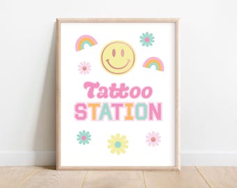 Groovy Tattoo Station Sign: Hippie Party Decor (Digital Download)