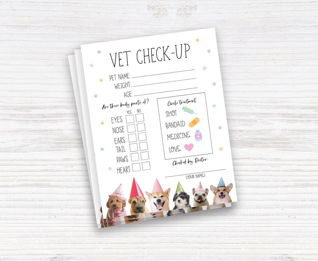 Vet Check up Form, Pet Check up Form, Puppy Party Signs, Puppy Pawty