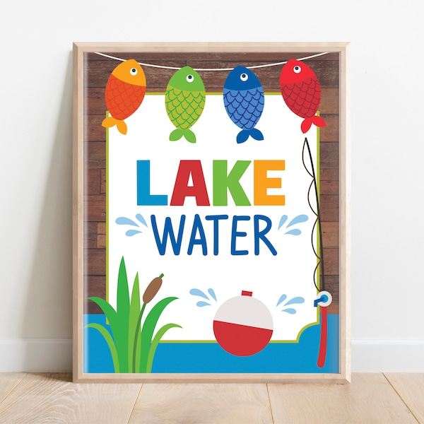 Panneau de table de fête de pêche : décoration d'eau de lac (téléchargement numérique)