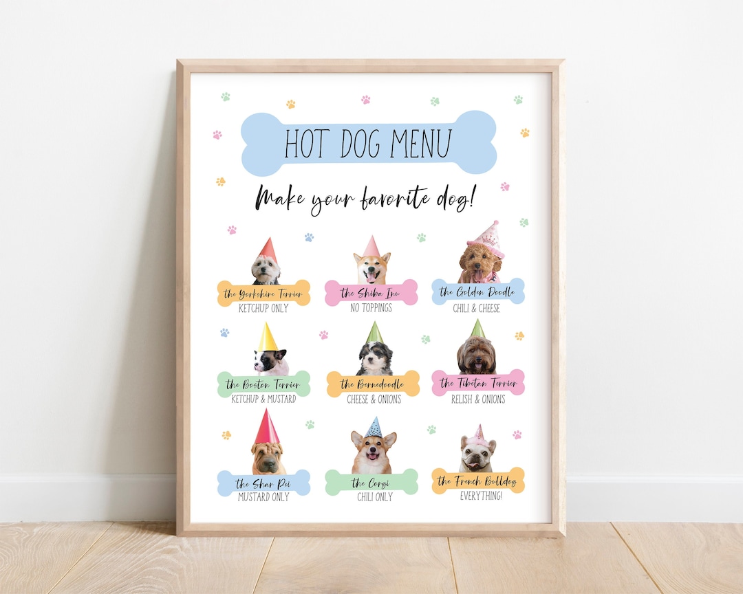 Hot Dog Station Sign, Puppy Pawty Sign, Puppy Hot Dog Signs, Hot Dog