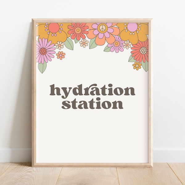 Printable Hydration station Sign, hydration station, two groovy, hippie party sign, hydration sign, hippie drinks, groovy hydration station