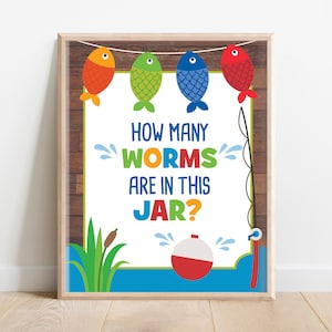 Guess How Many Worms Sign, Fishing Party Signs, Fishing Party Decor, Reeling in the Big One, Ofishally one party decor, Worms game sign, A1