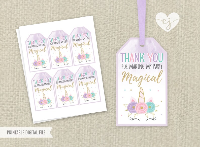 unicorn favor tags printable favor tags unicorn birthday etsy