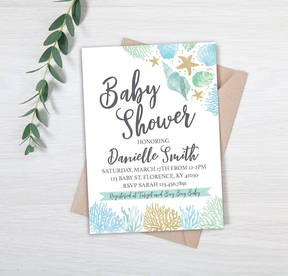 Beach Baby Shower, Sea Shell Baby Shower Invitation, Beach Shower  Invitation, Summer theme Shower Invitation, Beach Baby Shower invite