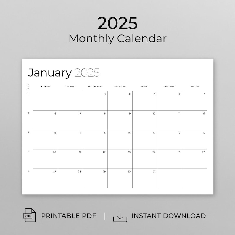 Printable Monthly Planner Calendar 2025 Portrait and Landscape