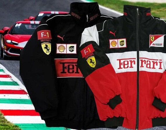 Vintage Ferrari Racing Jacket Embroidered Cotton Padded F1 Ferrari Jacket Black Oversize Jacket Embroidered Jacket Etsy UK