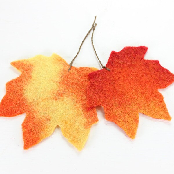 Fall Leaves Set of 2 - IN STOCK - Autumn Decor - Felted Wool