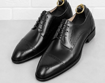Luxury Black Leather Oxford Shoes Men Durable Leather Sole Wedding Dress Footwear