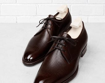 Dark Brown Leather Derby Shoes Men Handmade Formal Wedding Office Classic Footwear