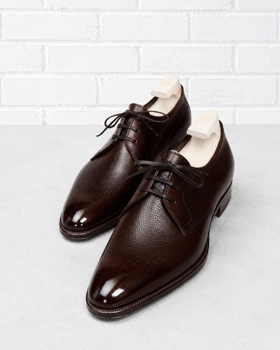 Dark Brown Leather Derby Shoes Men Handmade Formal Wedding Office Classic Footwear