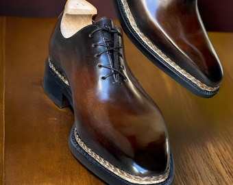 Genuine Leather Handmade Oxford Lace Up Square toe shoes, GYW Leather sole shoes, office, weeding party Designer shoes