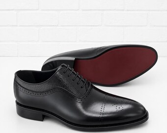 Men's Handmade Black Cap Toe Oxford Shoes Durable Leather Sole Formal Footwear