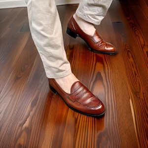 Customized handmade Original leather Penny Loafers shoes for men, Leather sole shoes, classic office, weeding party designer leather loafers