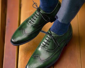 Men's Customized Handmade Original Leather Lace Up brogue shoes, Leather sole shoes, office, weeding party dress leather designer shoes