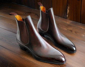 Custom Handmade Leather Chelsea Boots Men Italian Sole Ankle Dress Formal Footwear