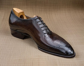 Men's Customized Handmade Genuine Leather whole cut Lace Up Italian shoes, Leather sole shoes, classic office, weeding party designer shoes