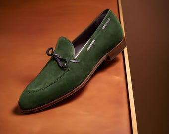 Personalized handmade Original Suede leather tasseled Penny Loafers shoes for men, Leather sole shoes for office, weeding party