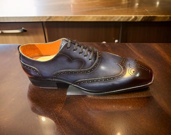 Handmade Leather Brogues, Italian Square Toe Dress Shoes, Leather Sole