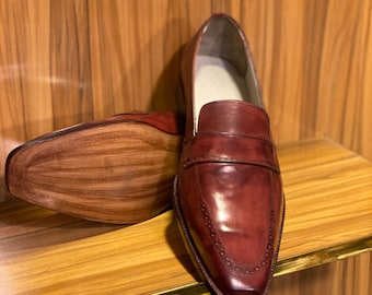 Customized Handmade Original leather Loafers Shoes for men, Leather sole shoes, best office, weeding party dress shoes