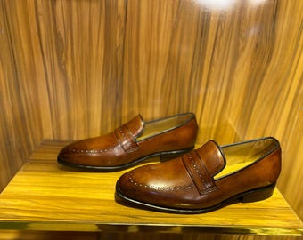 Personalized Handmade Original Leather Loafers Designer shoes for men, Leather sole shoes for office, weeding party