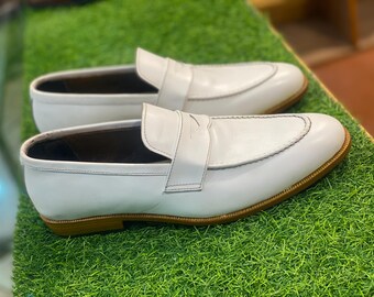 Personalized Handmade Original leather Penny Loafers Shoes for men, Leather sole shoes for office, weeding party