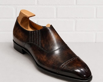 Chaussures richelieu coupées entières marron foncé Chaussures habillées faites main en cuir véritable faites main