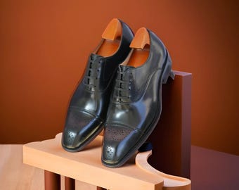 Customized handmade pure leather Oxford Lace Up Square toe shoes, Leather sole shoes for office, weeding party