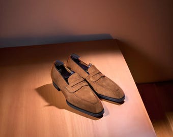 Pas handgemaakte suède loafers aan voor heren, schoenen met leren zool voor op kantoor, wiedenfeestje