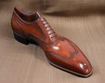 Men's Customized Handmade Genuine Leather brogues Lace Up Italian shoes, Leather sole shoes, classic office, weeding party designer shoes
