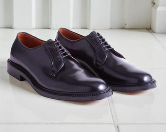 Men's Purple Plain Toe Derby Shoes Handmade Leather Dress Wedding Formal Business Footwear
