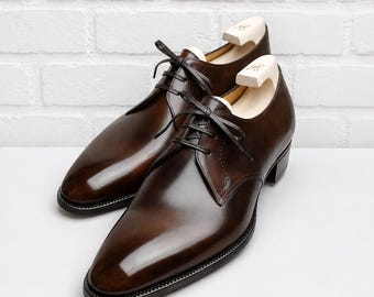 Handmade Brown Leather Derby Shoes Men Classic Formal Dress Footwear Custom Wedding Office Shoes