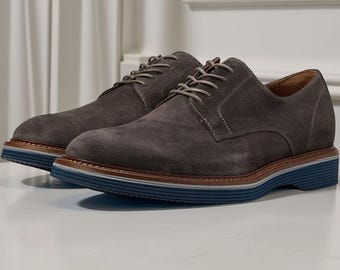 Men’s Grey Suede Derby Shoes Lace Up Smart Casual Formal Modern Dress Style